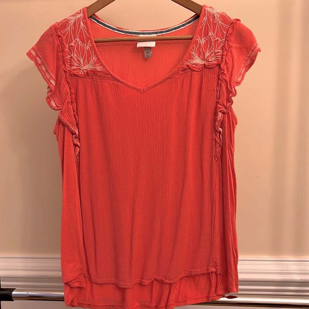 Knox Rose, women’s XL, cap sleeve, v-neck, coral/orange shade tunic top.